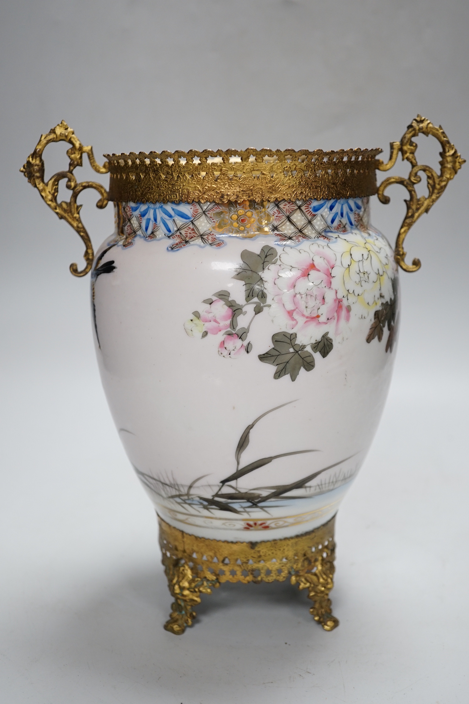 A Japanese gilt metal mounted vase, 25cm high